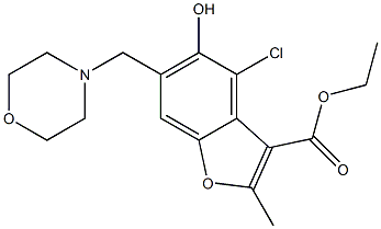 4-Chloro-5-hydroxy-2-methyl-6-(morpholinomethyl)-3-benzofurancarboxylic acid ethyl ester Struktur