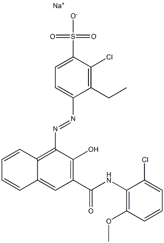 2-Chloro-3-ethyl-4-[[3-[[(2-chloro-6-methoxyphenyl)amino]carbonyl]-2-hydroxy-1-naphtyl]azo]benzenesulfonic acid sodium salt Struktur