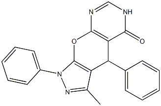 1,4-Dihydro-3-methyl-1,4-diphenylpyrazolo[4',3':5,6]pyrano[2,3-d]pyrimidin-5(6H)-one Struktur