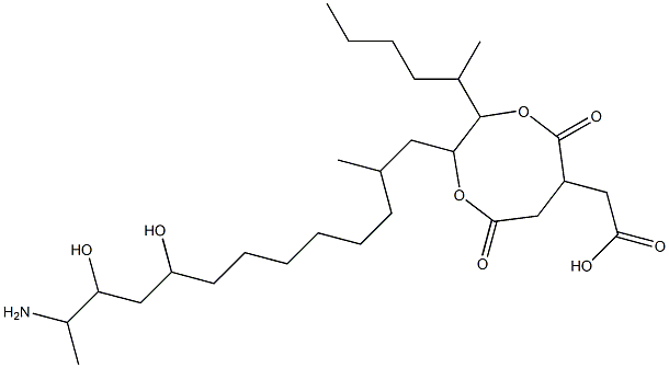 2-(12-Amino-9,11-dihydroxy-2-methyltridecyl)-3-(1-methylpentyl)-5,8-dioxo-1,4-dioxocane-6-acetic acid Struktur