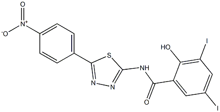 2-Hydroxy-3,5-diiodo-N-[5-[4-nitrophenyl]-1,3,4-thiadiazol-2-yl]benzamide Struktur