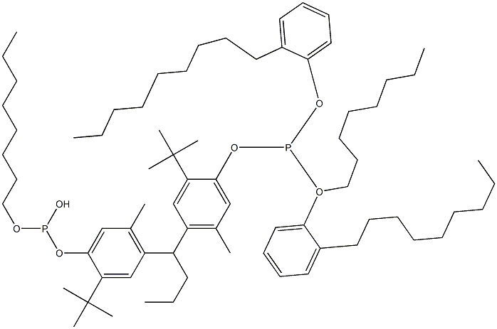 [Butylidenebis(2-tert-butyl-5-methyl-4,1-phenyleneoxy)]bis(phosphonous acid)O,O'-dioctyl O,O'-bis(2-nonylphenyl) ester Struktur