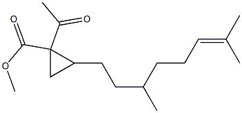 2-(3,7-Dimethyl-6-octenyl)-1-acetylcyclopropane-1-carboxylic acid methyl ester Struktur