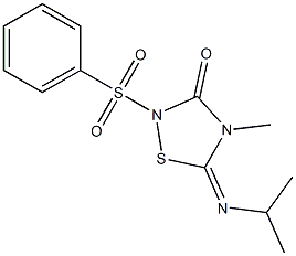 4-Methyl-2-(phenylsulfonyl)-5-(isopropylimino)-4,5-dihydro-1,2,4-thiadiazol-3(2H)-one Struktur