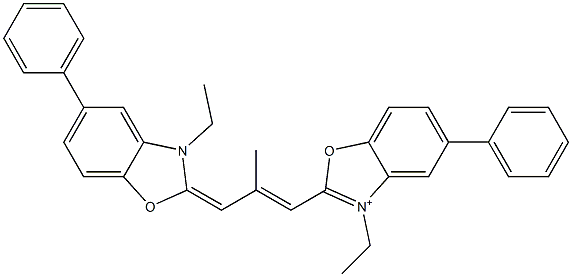 2-[2-Methyl-3-[3-ethyl-5-phenylbenzoxazole-2(3H)-ylidene]-1-propenyl]-3-ethyl-5-phenylbenzoxazole-3-ium Struktur