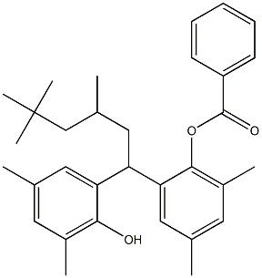 1-(2-Hydroxy-3,5-dimethylphenyl)-1-(2-benzoyloxy-3,5-dimethylphenyl)-3,5,5-trimethylhexane Struktur