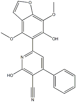 4,7-Dimethoxy-5-(4-phenyl-5-cyano-6-hydroxy-2-pyridinyl)benzofuran-6-ol Struktur