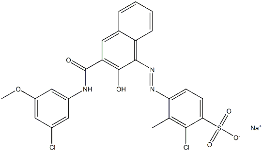 2-Chloro-3-methyl-4-[[3-[[(3-chloro-5-methoxyphenyl)amino]carbonyl]-2-hydroxy-1-naphtyl]azo]benzenesulfonic acid sodium salt Struktur