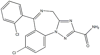 2-Carbamoyl-8-chloro-6-(2-chlorophenyl)-4H-[1,2,4]triazolo[1,5-a][1,4]benzodiazepine Struktur