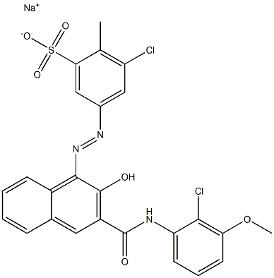 3-Chloro-2-methyl-5-[[3-[[(2-chloro-3-methoxyphenyl)amino]carbonyl]-2-hydroxy-1-naphtyl]azo]benzenesulfonic acid sodium salt Struktur