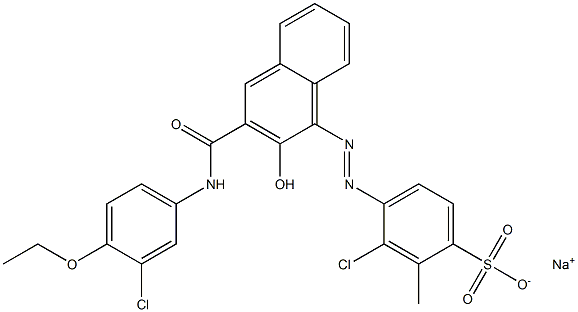 3-Chloro-2-methyl-4-[[3-[[(3-chloro-4-ethoxyphenyl)amino]carbonyl]-2-hydroxy-1-naphtyl]azo]benzenesulfonic acid sodium salt Struktur