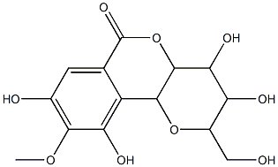 3,4,4a,10b-Tetrahydro-3,4,8,10-tetrahydroxy-2-(hydroxymethyl)-9-methoxypyrano[3,2-c][2]benzopyran-6(2H)-one Struktur