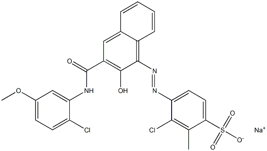 3-Chloro-2-methyl-4-[[3-[[(2-chloro-5-methoxyphenyl)amino]carbonyl]-2-hydroxy-1-naphtyl]azo]benzenesulfonic acid sodium salt Struktur