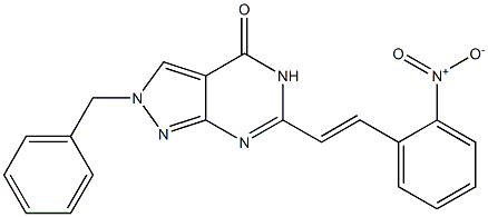 6-(o-Nitrostyryl)-2-benzyl-2H-pyrazolo[3,4-d]pyrimidin-4(5H)-one Struktur