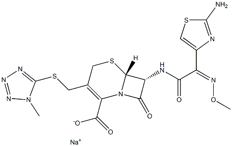 (6R,7R)-7-[(Z)-2-(2-Aminothiazol-4-yl)-2-methoxyiminoacetylamino]-3-[(1-methyl-1H-tetrazol-5-yl)thiomethyl]-8-oxo-5-thia-1-azabicyclo[4.2.0]oct-2-ene-2-carboxylic acid sodium salt Struktur