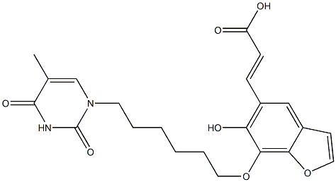 6-Hydroxy-7-[6-[(1,2,3,4-tetrahydro-5-methyl-2,4-dioxopyrimidin)-1-yl]hexyloxy]benzofuran-5-acrylic acid Struktur