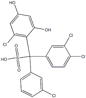 (3-Chlorophenyl)(3,4-dichlorophenyl)(6-chloro-2,4-dihydroxyphenyl)methanesulfonic acid Struktur