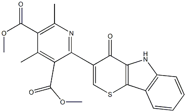 4,6-Dimethyl-2-[(4,5-dihydro-4-oxothiopyrano[3,2-b]indol)-3-yl]pyridine-3,5-dicarboxylic acid dimethyl ester Struktur