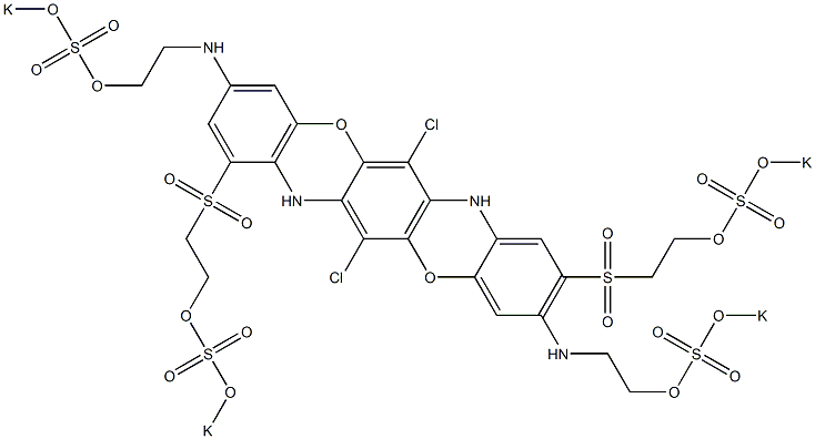 6,13-Dichloro-3,10-bis[2-(potassiooxysulfonyloxy)ethylamino]-1,9-bis[2-(potassiooxysulfonyloxy)ethylsulfonyl]-5,12-dioxa-7,14-diazapentacene Struktur