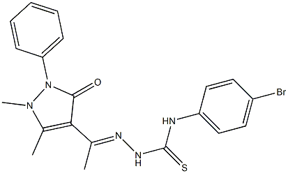 1,5-Dimethyl-2-phenyl-4-[1-[2-[[(4-bromophenyl)amino]thiocarbonyl]hydrazono]ethyl]-1H-pyrazole-3(2H)-one Struktur