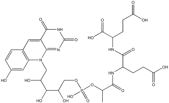 2-[[2-[[2-[[5-[(2,3,4,10-Tetrahydro-8-hydroxy-2,4-dioxopyrimido[4,5-b]quinolin)-10-yl]-2,3,4-trihydroxypentyl]phosphonooxy]propionyl]amino]-5-oxo-5-hydroxypentanoyl]amino]pentanedioic acid Struktur