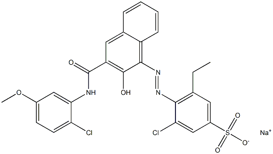 3-Chloro-5-ethyl-4-[[3-[[(2-chloro-5-methoxyphenyl)amino]carbonyl]-2-hydroxy-1-naphtyl]azo]benzenesulfonic acid sodium salt Struktur