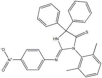 1-(2,6-Dimethylphenyl)-2-(4-nitrophenylimino)-4,4-diphenylimidazolidine-5-thione Struktur