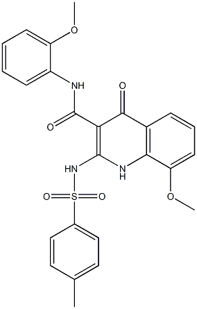 1,4-Dihydro-8-methoxy-N-(2-methoxyphenyl)-2-(4-methylphenylsulfonylamino)-4-oxoquinoline-3-carboxamide Struktur