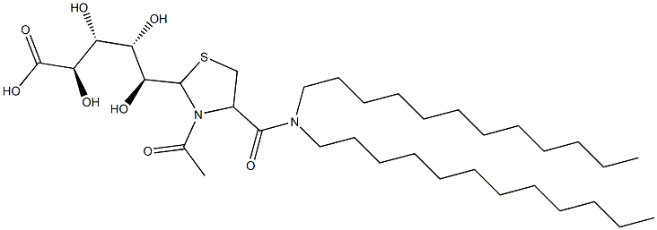 (2R,3R,4S,5S)-5-[3-Acetyl-4-[(didodecylamino)carbonyl]thiazolidin-2-yl]-2,3,4,5-tetrahydroxypentanoic acid Struktur