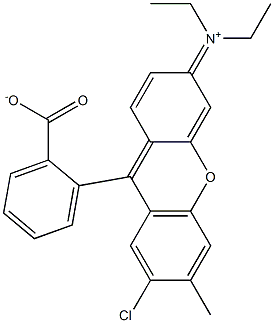 2-[7-Chloro-3-(diethyliminio)-6-methyl-3H-xanthen-9-yl]benzoic acid Struktur