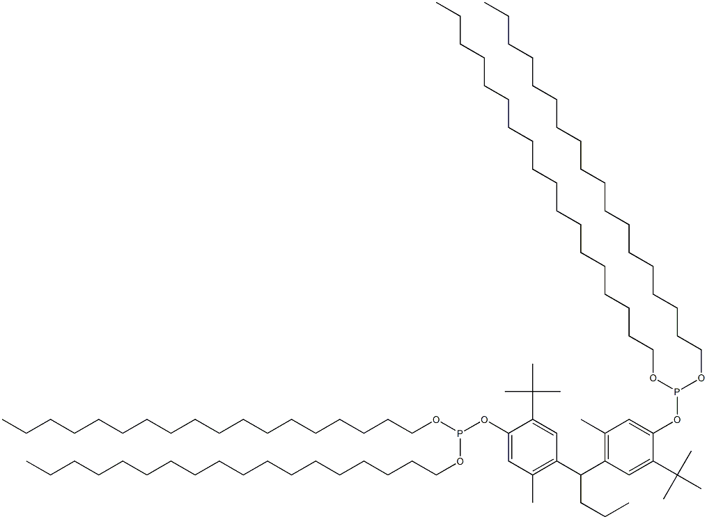 [Butylidenebis(2-tert-butyl-5-methyl-4,1-phenyleneoxy)]bis(phosphonous acid)tetraoctadecyl ester Struktur