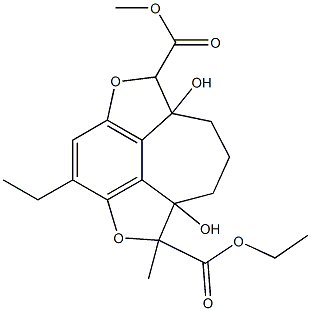 1,6-Dimethyl-6a,9a-dihydroxy-6,6a,7,8,9,9a-hexahydro-2,5-dioxa-1H-cyclohept[jkl]-as-indacene-1,6-dicarboxylic acid diethyl ester Struktur