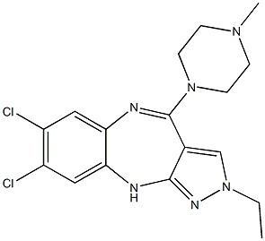 2-Ethyl-4-(4-methylpiperazin-1-yl)-7,8-dichloro-2,10-dihydropyrazolo[3,4-b][1,5]benzodiazepine Struktur