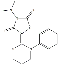 2-Thioxo-3-(dimethylamino)-5-[(tetrahydro-3-phenyl-2H-1,3-thiazin)-2-ylidene]thiazolidin-4-one Struktur