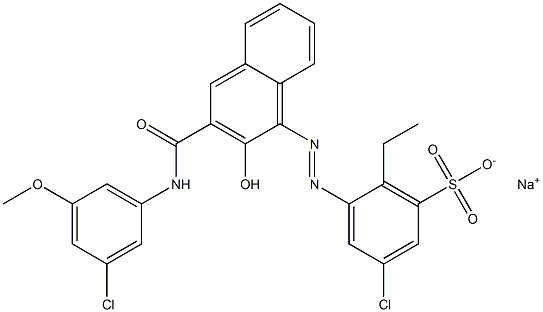 3-Chloro-6-ethyl-5-[[3-[[(3-chloro-5-methoxyphenyl)amino]carbonyl]-2-hydroxy-1-naphtyl]azo]benzenesulfonic acid sodium salt Struktur