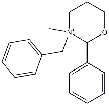 (2-Phenyl-3-benzyl-3-methyltetrahydro-2H-1,3-oxazin)-3-ium Struktur