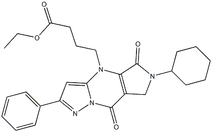 4-[(6-Cyclohexyl-5,6,7,8-tetrahydro-5,8-dioxo-2-phenyl-4H-1,4,6,8a-tetraaza-s-indacen)-4-yl]butyric acid ethyl ester Struktur