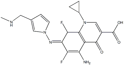 1-Cyclopropyl-1,4-dihydro-4-oxo-5-amino-6,8-difluoro-7-[3-(methylaminomethyl)pyrrolizino]quinoline-3-carboxylic acid Struktur