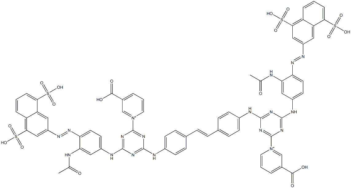 1,1'-[4,4'-Stilbenediylbis[imino[6-[4-[(4,8-disulfo-2-naphtyl)azo]-3-(acetylamino)anilino]-1,3,5-triazine-4,2-diyl]]]bis[3-carboxypyridinium] Struktur