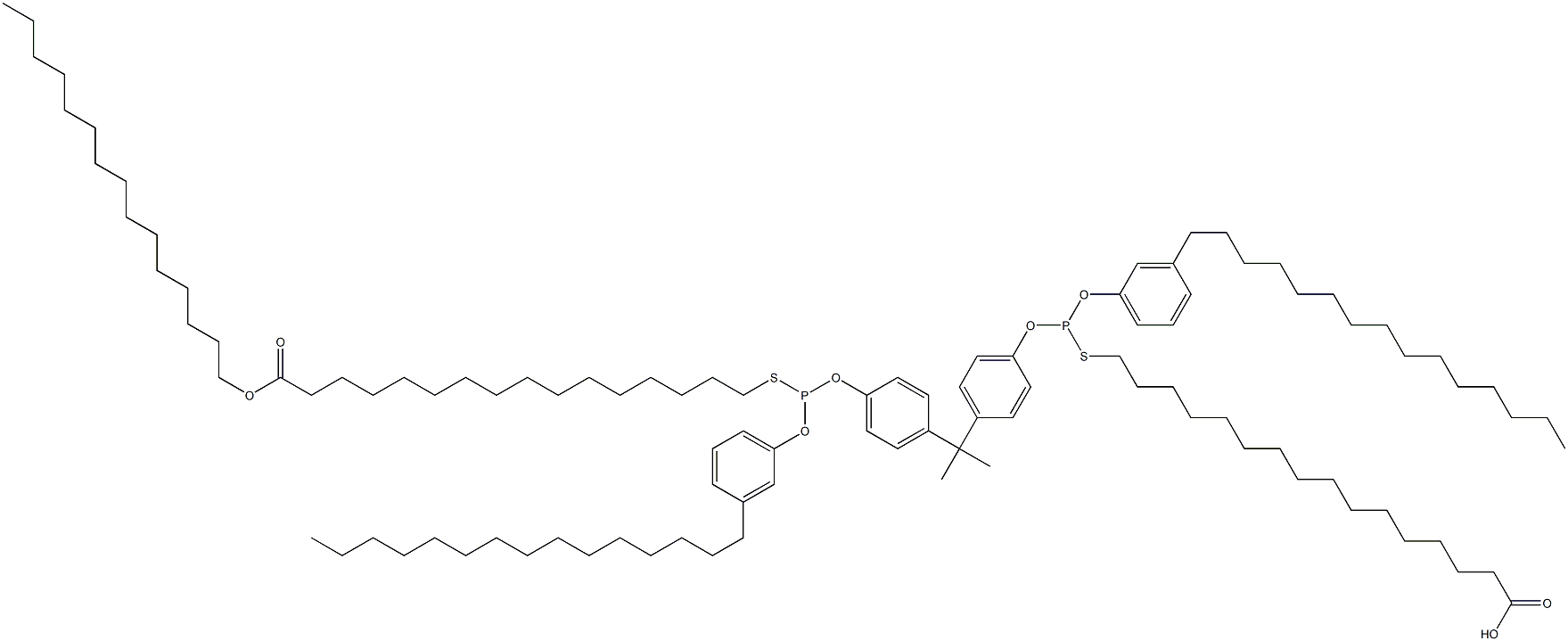 16,16'-[[Isopropylidenebis(4,1-phenyleneoxy)]bis[[(3-pentadecylphenyl)oxy]phosphinediylthio]]bis(hexadecanoic acid pentadecyl) ester Struktur