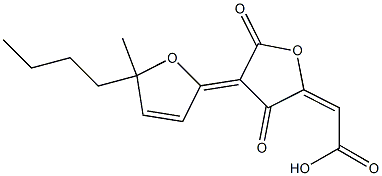 [[3,5-Dioxo-4-[(5-butyl-2,5-dihydro-5-methylfuran)-2-ylidene]tetrahydrofuran]-2-ylidene]acetic acid Struktur