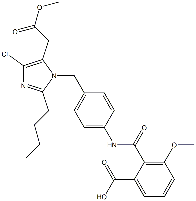 2-Butyl-4-chloro-1-[4-[2-(hydroxycarbonyl)-6-methoxybenzoylamino]benzyl]-1H-imidazole-5-acetic acid methyl ester Struktur