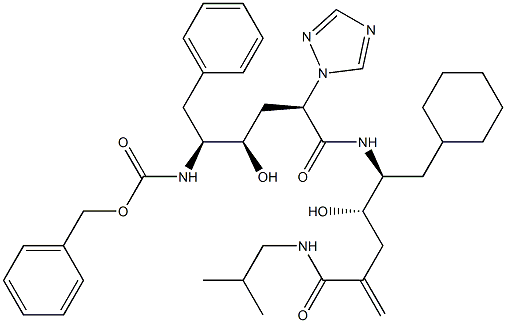 (4S,5S)-6-Cyclohexyl-5-[[(2R,4R,5S)-6-phenyl-5-(benzyloxycarbonylamino)-4-hydroxy-2-(1H-1,2,4-triazol-1-yl)hexanoyl]amino]-4-hydroxy-2-methylene-N-(2-methylpropyl)hexanamide Struktur