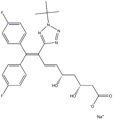 (3R,5S,6E)-9,9-Bis(4-fluorophenyl)-3,5-dihydroxy-8-[2-tert-butyl-2H-tetrazol-5-yl]-6,8-nonadienoic acid sodium salt Struktur