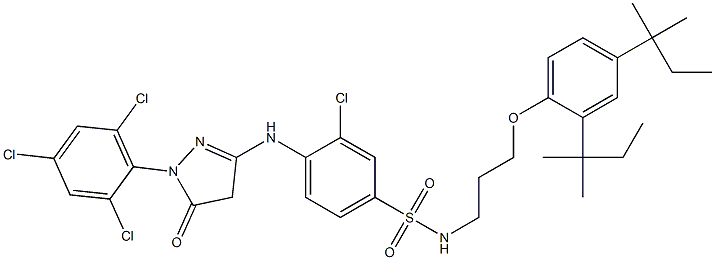 1-(2,4,6-Trichlorophenyl)-3-[2-chloro-4-[3-(2,4-di-tert-pentylphenoxy)propylsulfamoyl]anilino]-5(4H)-pyrazolone Struktur