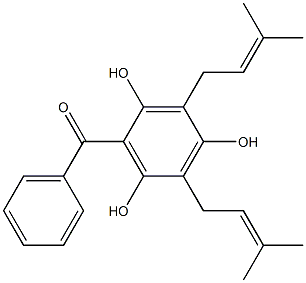 2,4,6-Trihydroxy-3,5-bis(3-methyl-2-butenyl)benzophenone Struktur