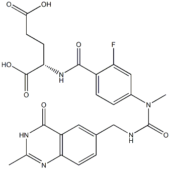 (2S)-2-[2-Fluoro-4-[N-[(3,4-dihydro-2-methyl-4-oxoquinazolin)-6-ylmethyl]-N-carbamoylmethylamino]benzoylamino]glutaric acid Struktur