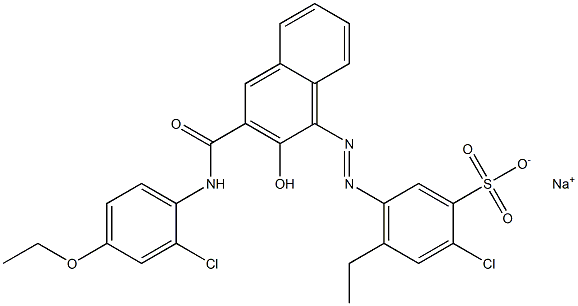 2-Chloro-4-ethyl-5-[[3-[[(2-chloro-4-ethoxyphenyl)amino]carbonyl]-2-hydroxy-1-naphtyl]azo]benzenesulfonic acid sodium salt Struktur