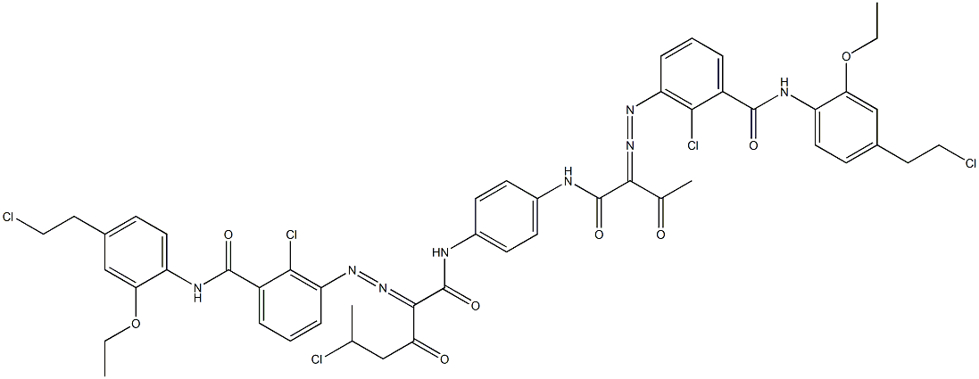 3,3'-[2-(1-Chloroethyl)-1,4-phenylenebis[iminocarbonyl(acetylmethylene)azo]]bis[N-[4-(2-chloroethyl)-2-ethoxyphenyl]-2-chlorobenzamide] Struktur