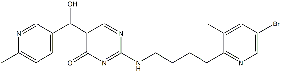 2-[[4-(3-Methyl-5-bromo-2-pyridinyl)butyl]amino]-5-[hydroxy(6-methyl-3-pyridinyl)methyl]pyrimidin-4(5H)-one Struktur